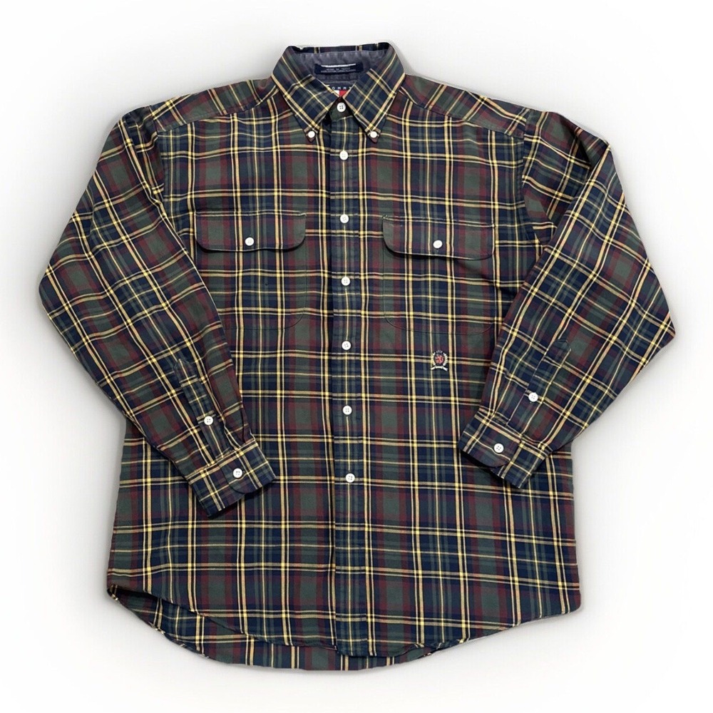 Tommy Hilfiger Vintage Plaid Button Down Shirt Long Sleeve Cotton Men's Medium